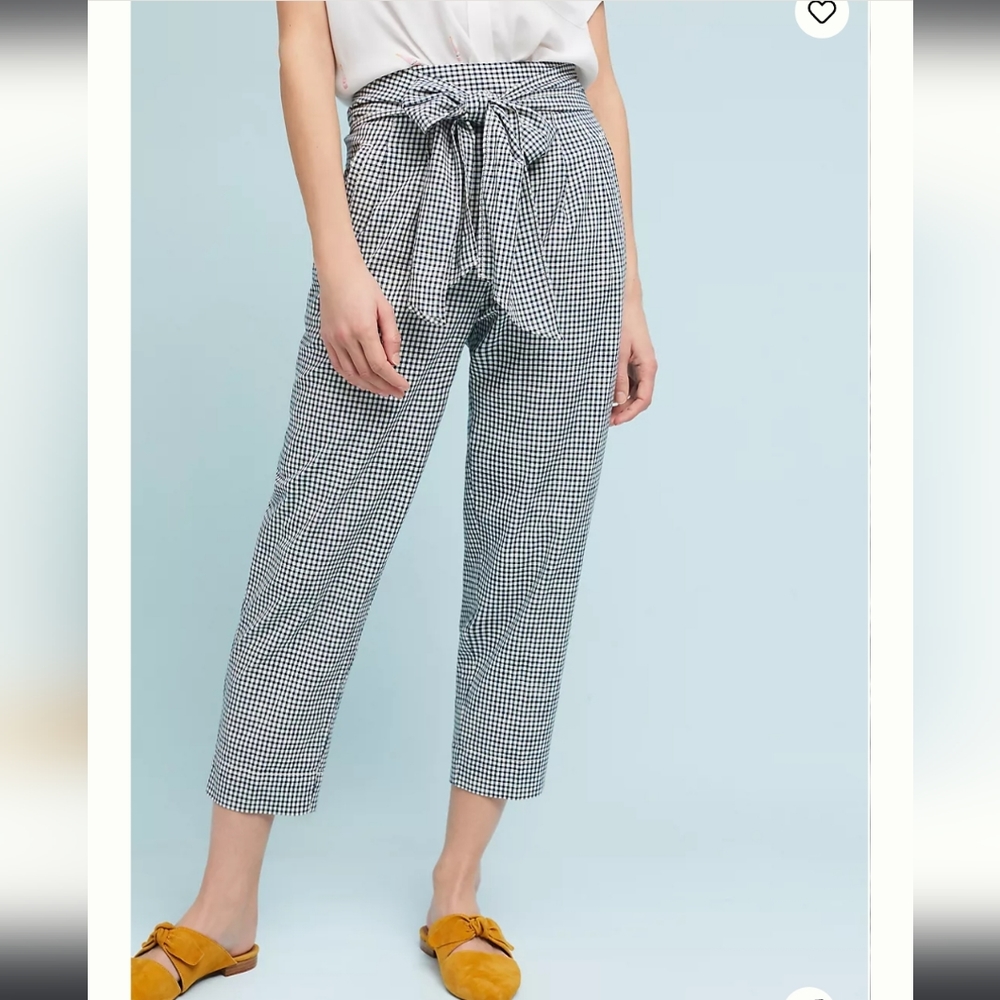 Cartonnier by Anthropologie Tie Waist Gingham Linen Blend Trouser